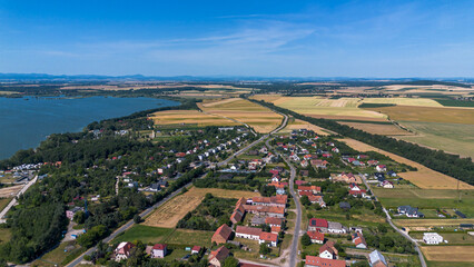 Fototapeta premium View from above of the settlement Poland, Mietkow, Bozhigniew. Drone view.