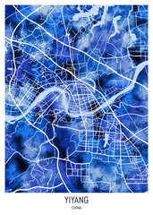 Yiyang China City Map. Watercolor art downtown tourism, house art travel, scenic metropolis concept, travel art city, patriotic abstract banner, view office street