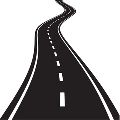Winding curved road or highway with markings. Vector illustration of a journey pathway in perspective, isolated on white background.
