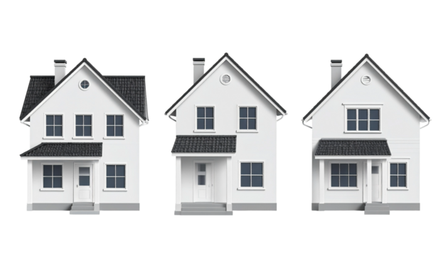 Set of realistic houses, 3D. Real estate, construction, rent, sale, security.  - Powered by Adobe