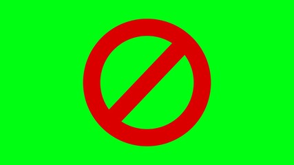 Red No Entry Sign Animation | Prohibition Symbol Warning Stop Circle Icon | Green Screen Background