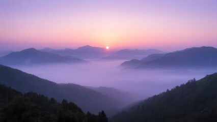 Obraz premium Sunrise Over Misty Mountain Valleys