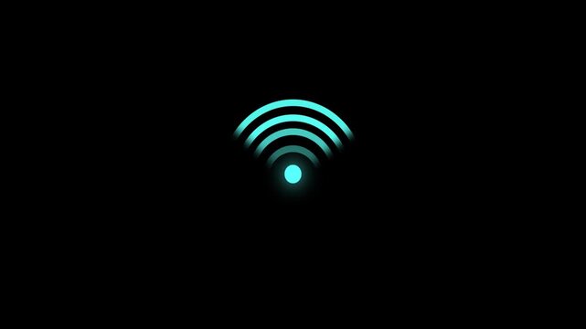 Animated wifi icon on black background, internet network symbol, digital connection