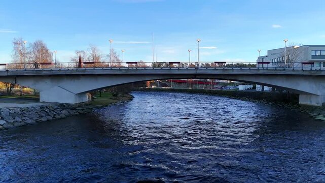 Close view of bridge and stone embankment in Steinkjer Norway - Powered by Adobe