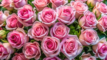 Close up of many pink roses in a bouquet