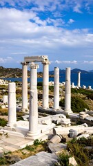 Fototapeta premium Ancient ruins by the sea under a sunny sky