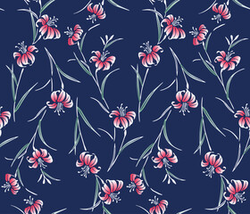 Japanese Sweet Garden Flower Vector Seamless Pattern
