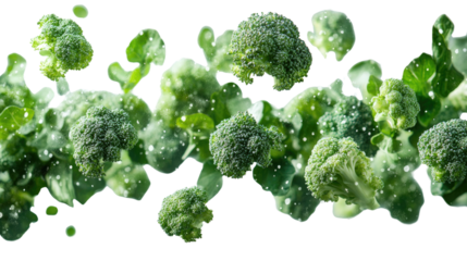 Flying broccoli isolated cut out on white background PNG 