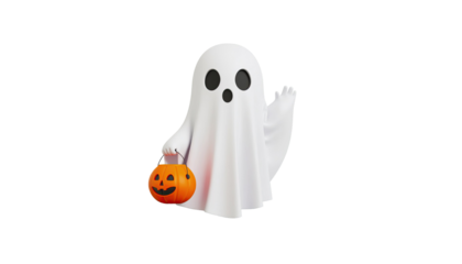 Halloween ghost with pumpkin isolated on white background