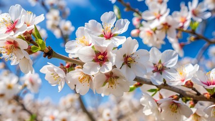 Fototapeta premium Almond tree branches with white spring blossoms