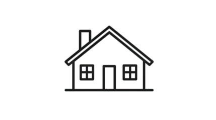 Simple minimalist abstract house icon with black outline as modern real estate symbol and architectural design element isolated on white background