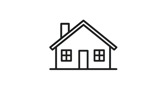 Simple minimalist abstract house icon with black outline as modern real estate symbol and architectural design element isolated on white background