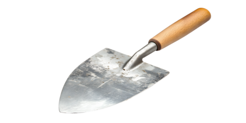 Gardening trowel with wooden handle isolated on transparent background