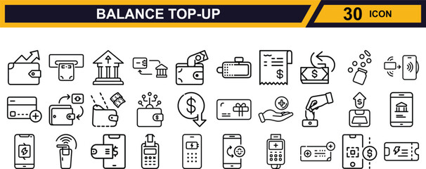 Vector art of set of balance topup and payment icons isolated on white background
