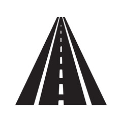 Straight road with markings icon. Vector illustration of a highway disappearing into the horizon, representing a journey or path forward.
