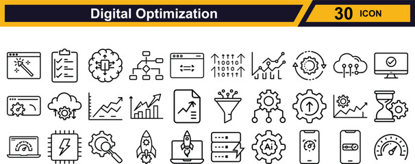 Vector art of digital optimization icons isolated on white background