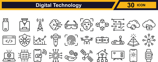 Vector art of digital technology icons isolated on white background