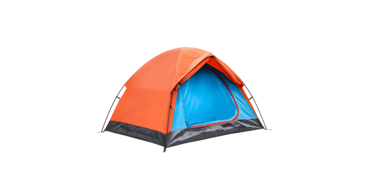 Orange camping tent isolated on transparent background