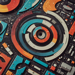 Dust Speckled Film Over Retro Tech Shapes