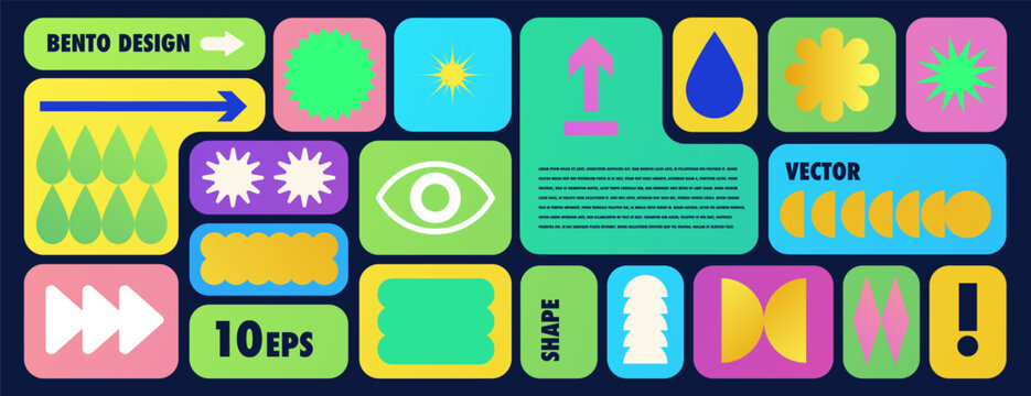 Bento grid abstract background gradient geometric trendy frame style. Metaball y2k pattern template for ui, website vector 10 eps