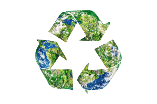 Earth textured recycle symbol, environmental protection and sustainability