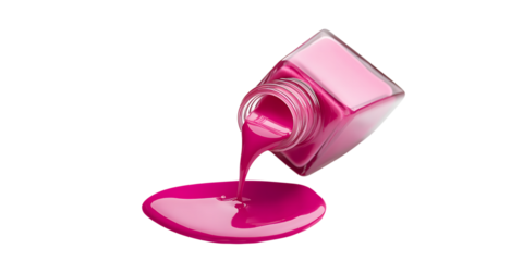 Pink nail polish spilling from bottle isolated on transparent background