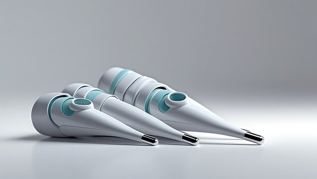 Sleek modern medical thermometers in a clean studio setting, representing health and technology innovation