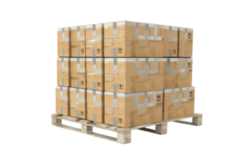 Stacked cardboard boxes on a pallet, shipping and delivery concept