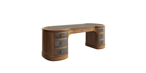 Vintage wooden desk with ornate details isolated on transparent background
