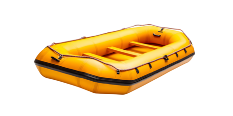 Yellow inflatable raft isolated on transparent background