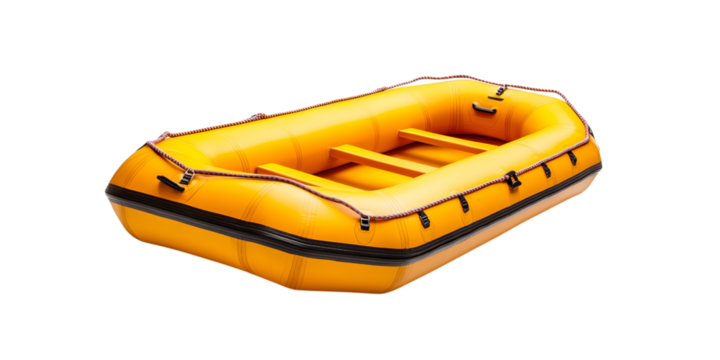 Yellow inflatable raft isolated on transparent background