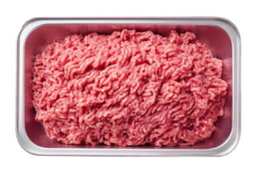 Fresh ground meat in a metal tray