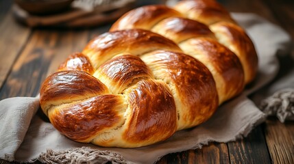 East type braided homemade bread on a wooden table