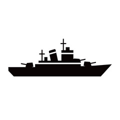 Black and white silhouette vector of warship on white background