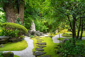Kannon statue in Hokoku-ji shrine zen garden, Kamakura, Japan