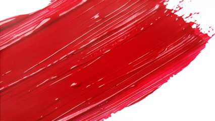 Vivid red paint stroke dynamic texture isolated on a transparent background brushstroke