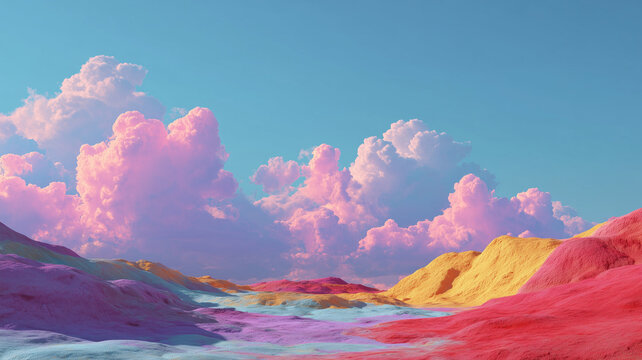 Colorful landscape with clouds and mountains