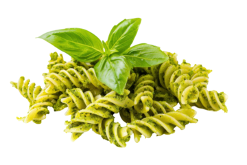 Pesto pasta with fresh basil, vibrant green Italian cuisine