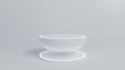 Preduct display, White podium and background with abstract minimal scene for product and brand presentation, Abstract podium composition, White background copy space, 3d render, 3d illustration.