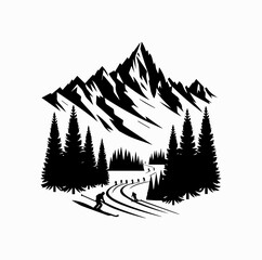 Obraz premium French Alps with Skiers Silhouette – Iconic France Mountain Tourism Vector