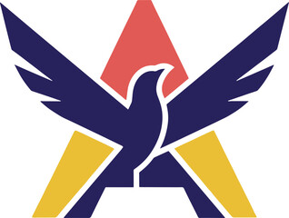Letter A eagle logo with a star. Strong initial A with a hawk or falcon symbol for security, aviation, or patriotic branding