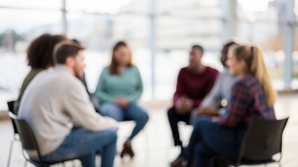 Obraz premium Group of people sitting in a circle — sharing experiences and emotional support