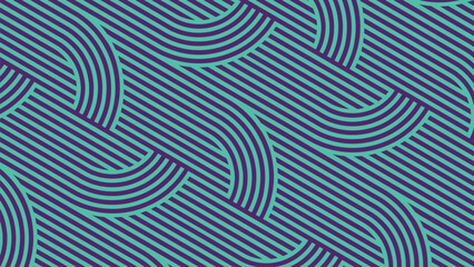 Teal and purple geometric pattern with curved and diagonal lines creating a bold, modern abstract design.