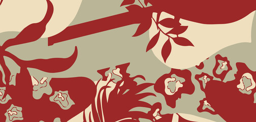 Abstract Seamless Floral Pattern with artistic brush strokes in gold, black, and gray tones, perfect for fabric, wallpaper, and decor.