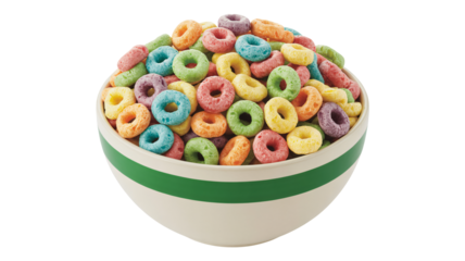 Colorful cereal rings in a bowl ready for breakfast fun
