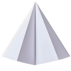 Abstract geometric structure resembling a pyramid with smooth surfaces, set against a minimalistic background