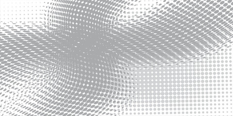 Grunge halftone gradient background. Faded grit noise texture. White and gray sand wallpaper. Retro pixelated backdrop. Anime or manga style comic overlay. Vector graphic design textured template