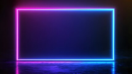 A vibrant neon rectangle frame illuminates a dark space, showcasing a captivating contrast of colors and shapes.