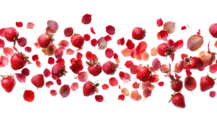 Falling wild strawberry isolated on white background PNG 