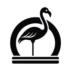 Vector art of black silhouette of a flamingo standing in a circle, isolated